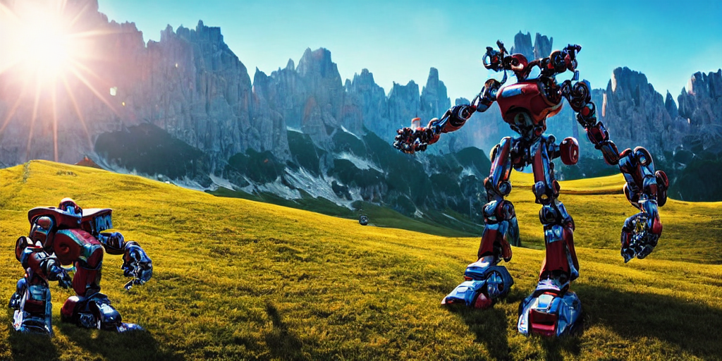 Dolomites and Robots rendered by Stable Diffusion